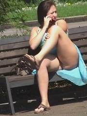 Spy upskirt video of fat assed girl talking on the phone